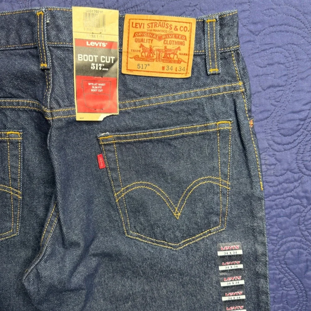 Dead Stock NWT Levis 517 Bootcut Jeans Mens 34x34 (34x35) Slim Fit Blue Denim